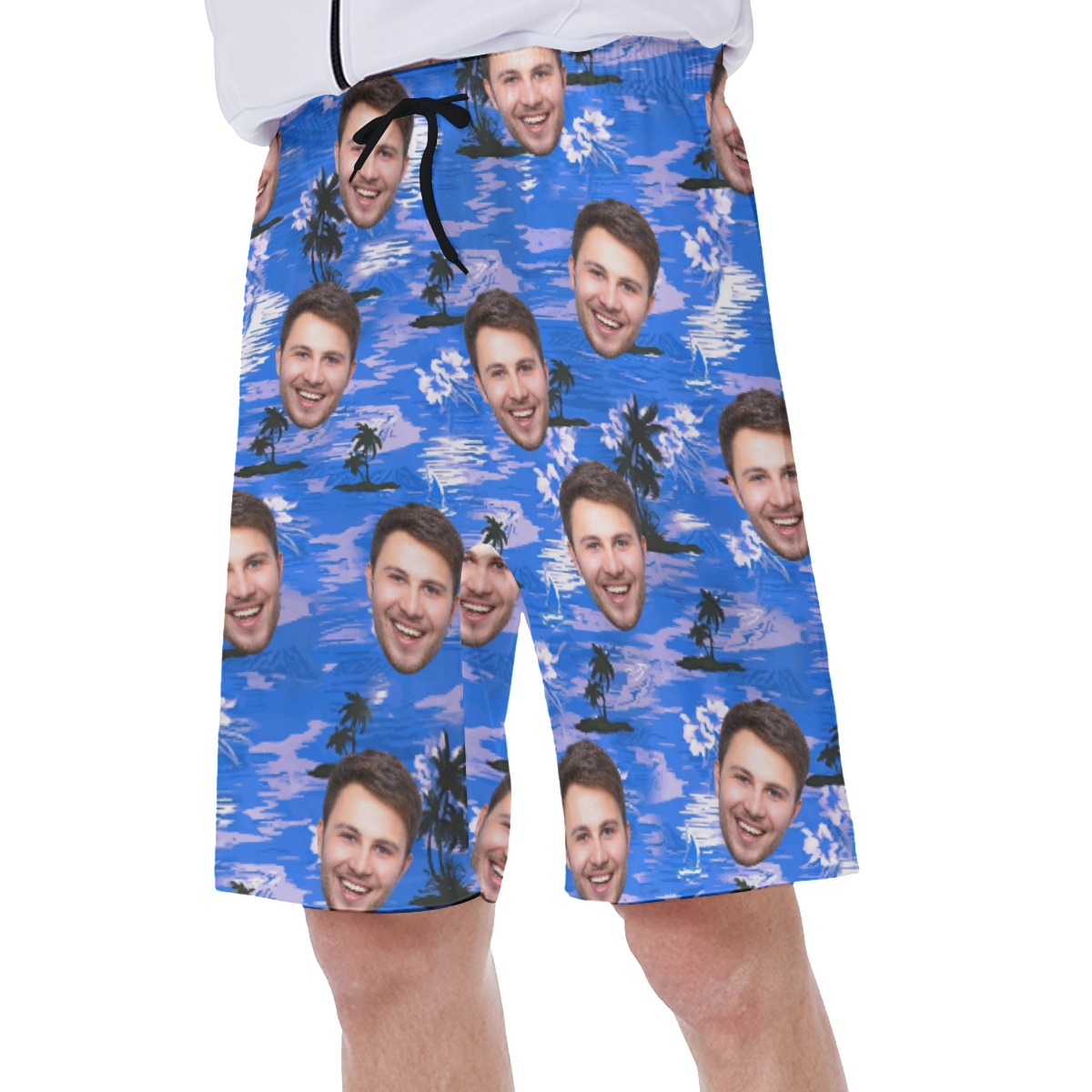 Blue Men's Swim Trunks With Custom Face