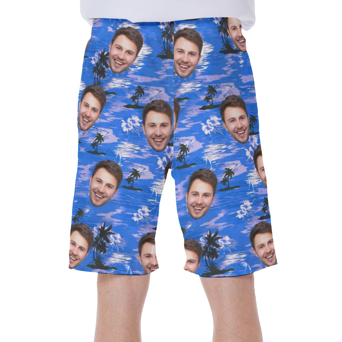 Blue Men's Swim Trunks With Custom Face
