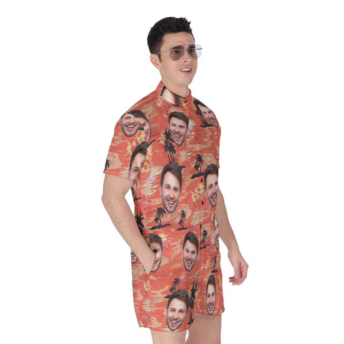 Orange Beach Hawaiian Romper With Custom Face