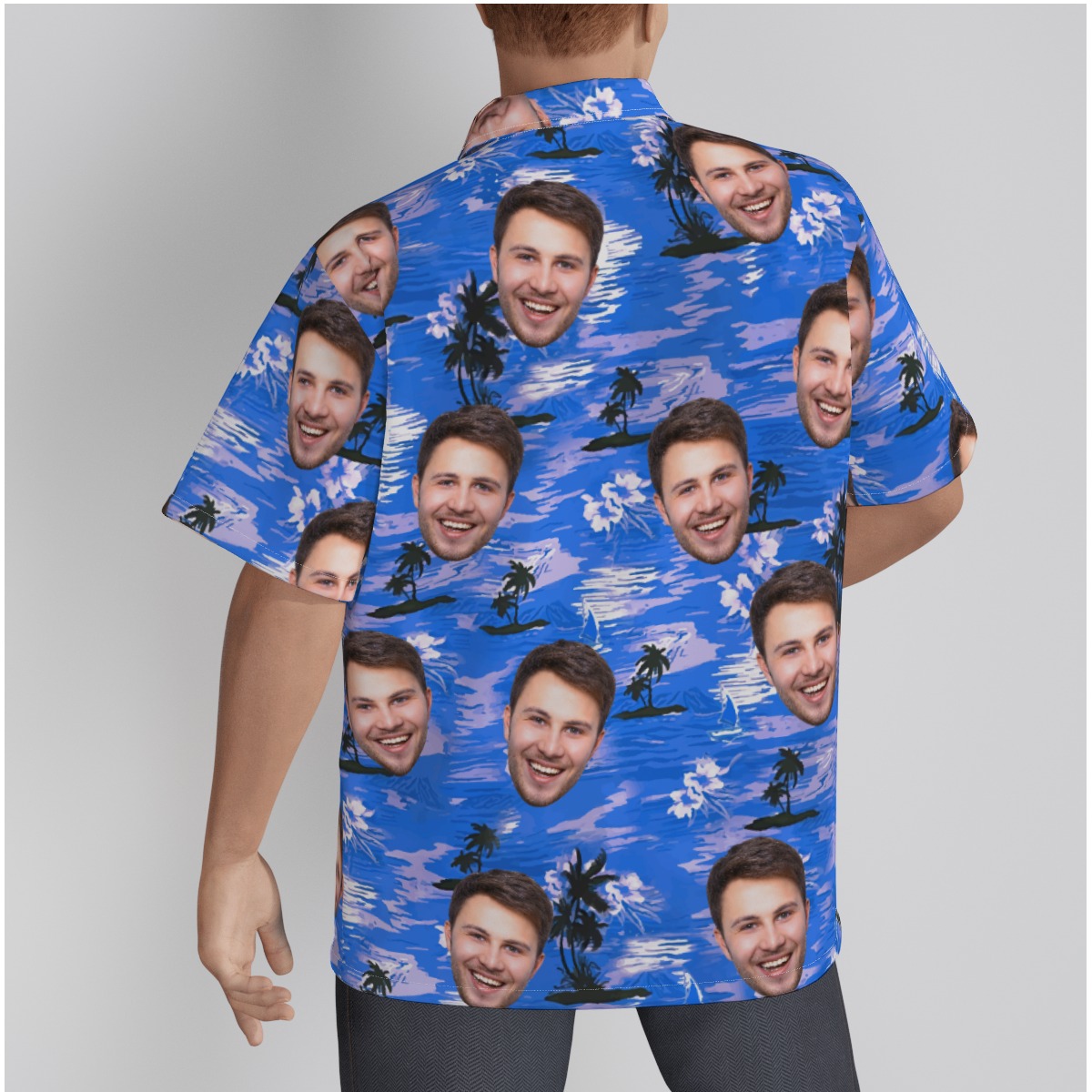 Custom Face Blue Hawaiian Shirt With Beach Themed