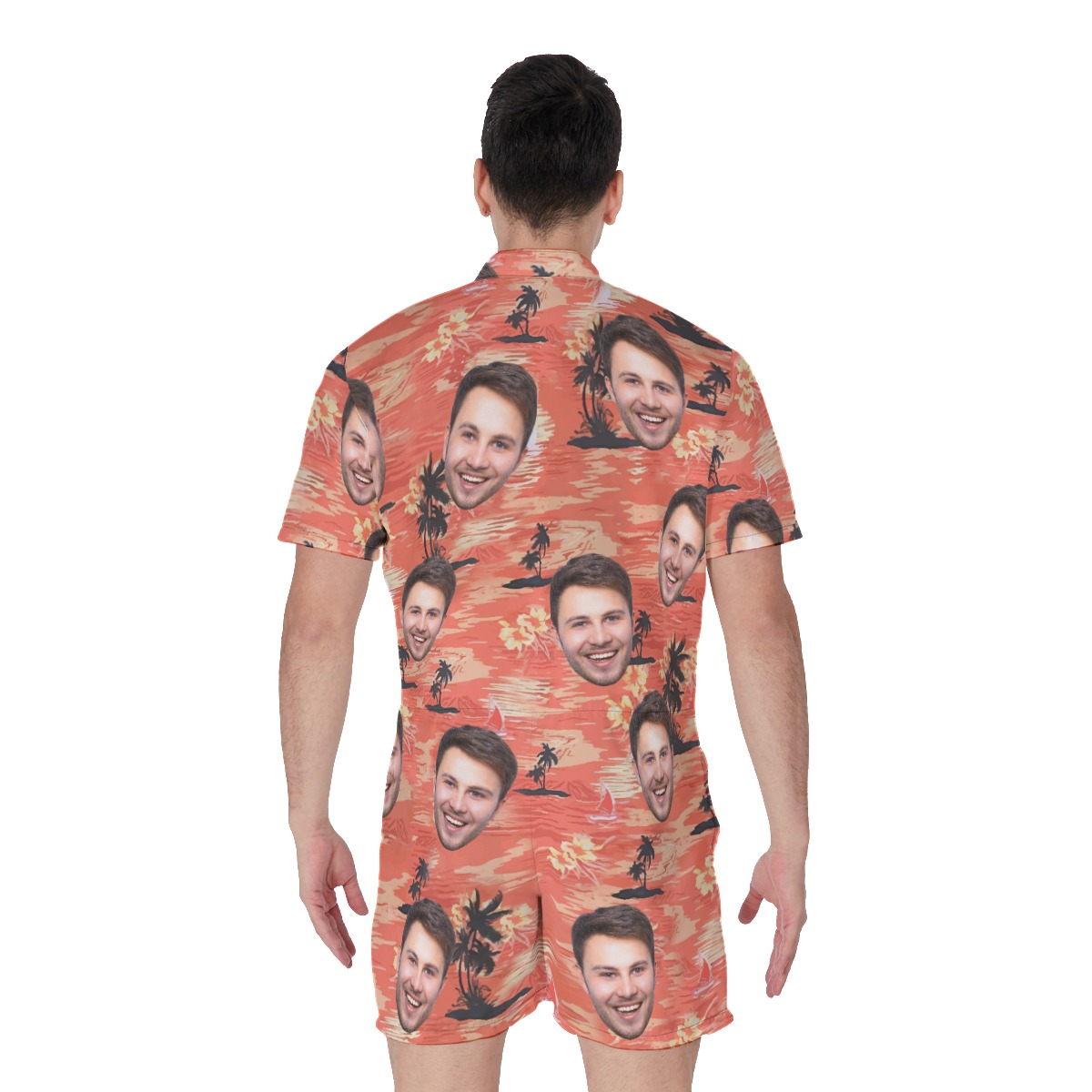 Orange Beach Hawaiian Romper With Custom Face