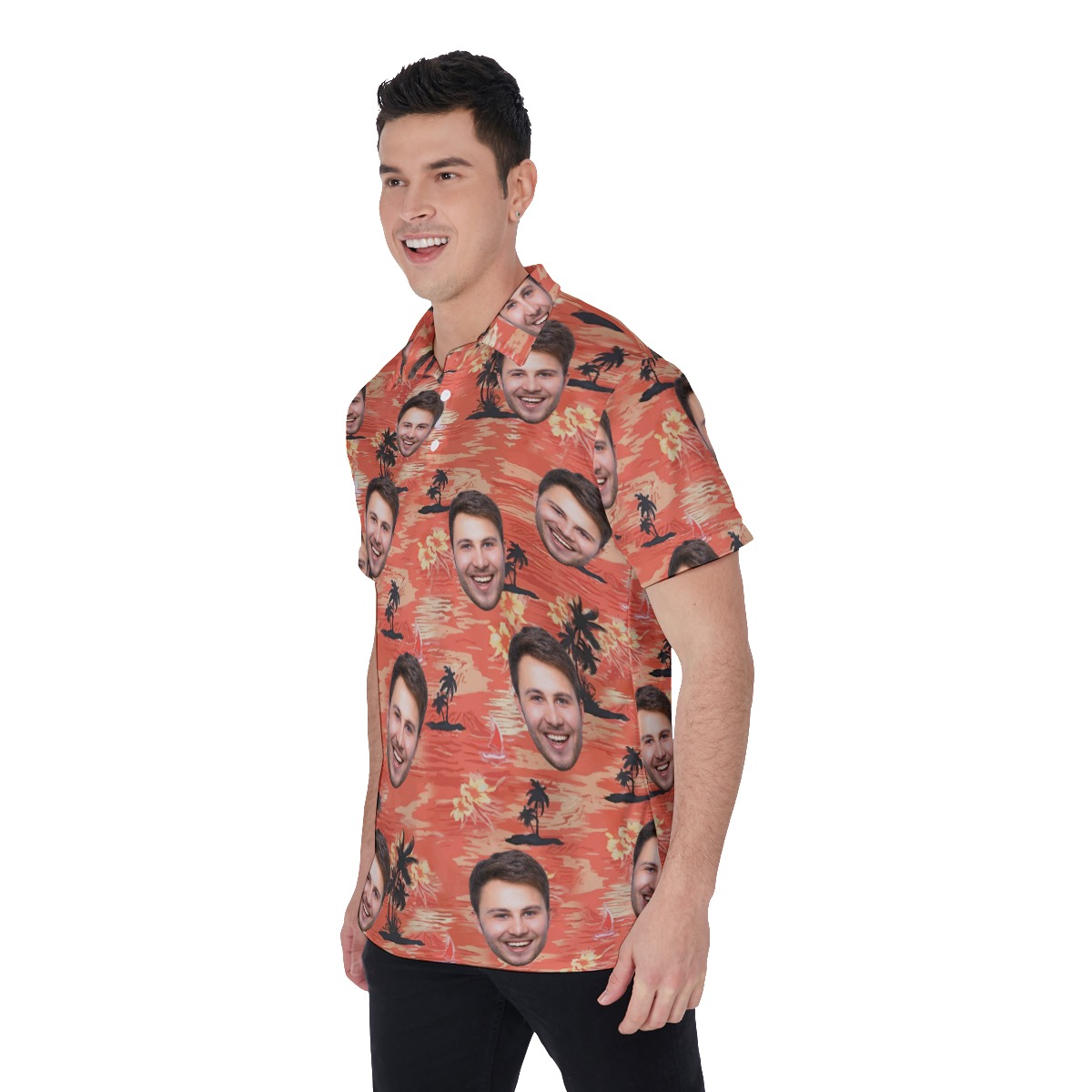 Orange Beach Hawaiian Polo Shirt With Custom Face