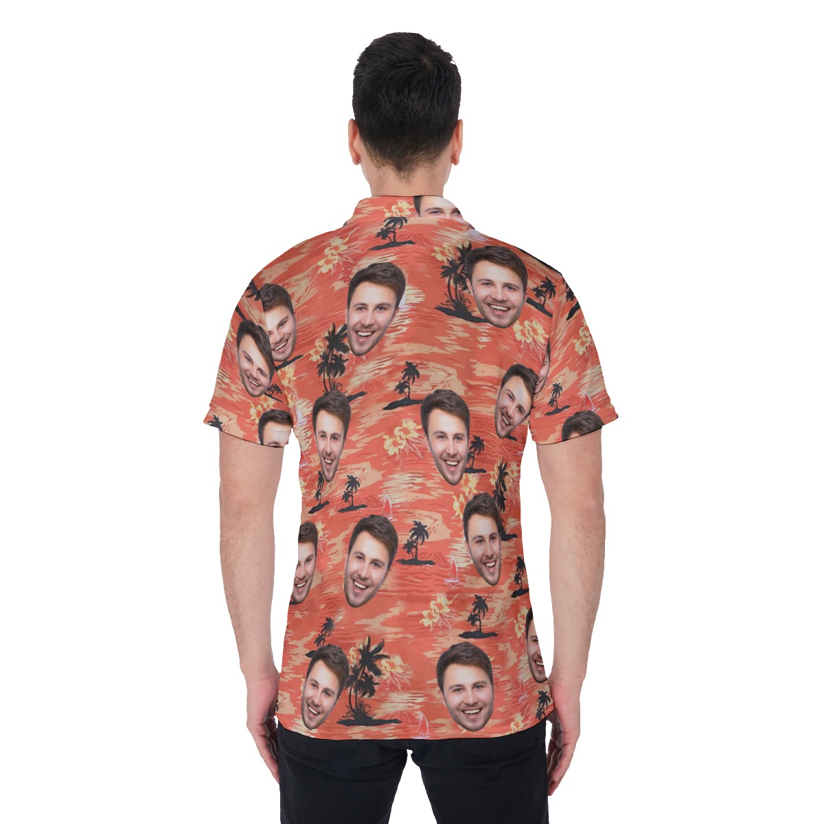 Orange Beach Hawaiian Polo Shirt With Custom Face
