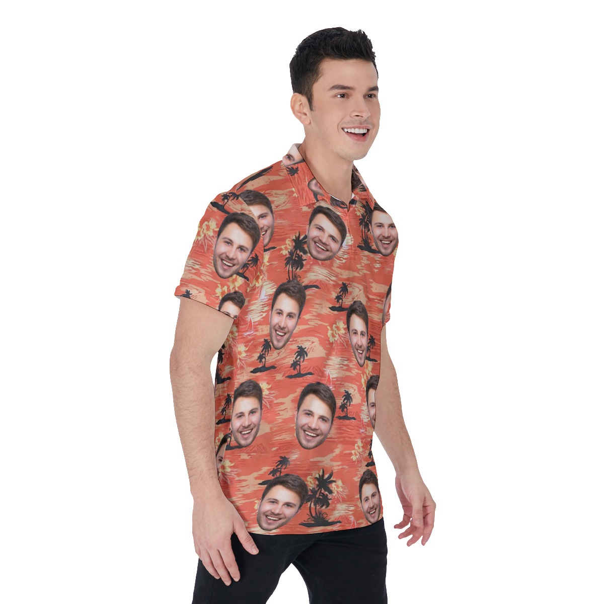 Orange Beach Hawaiian Polo Shirt With Custom Face