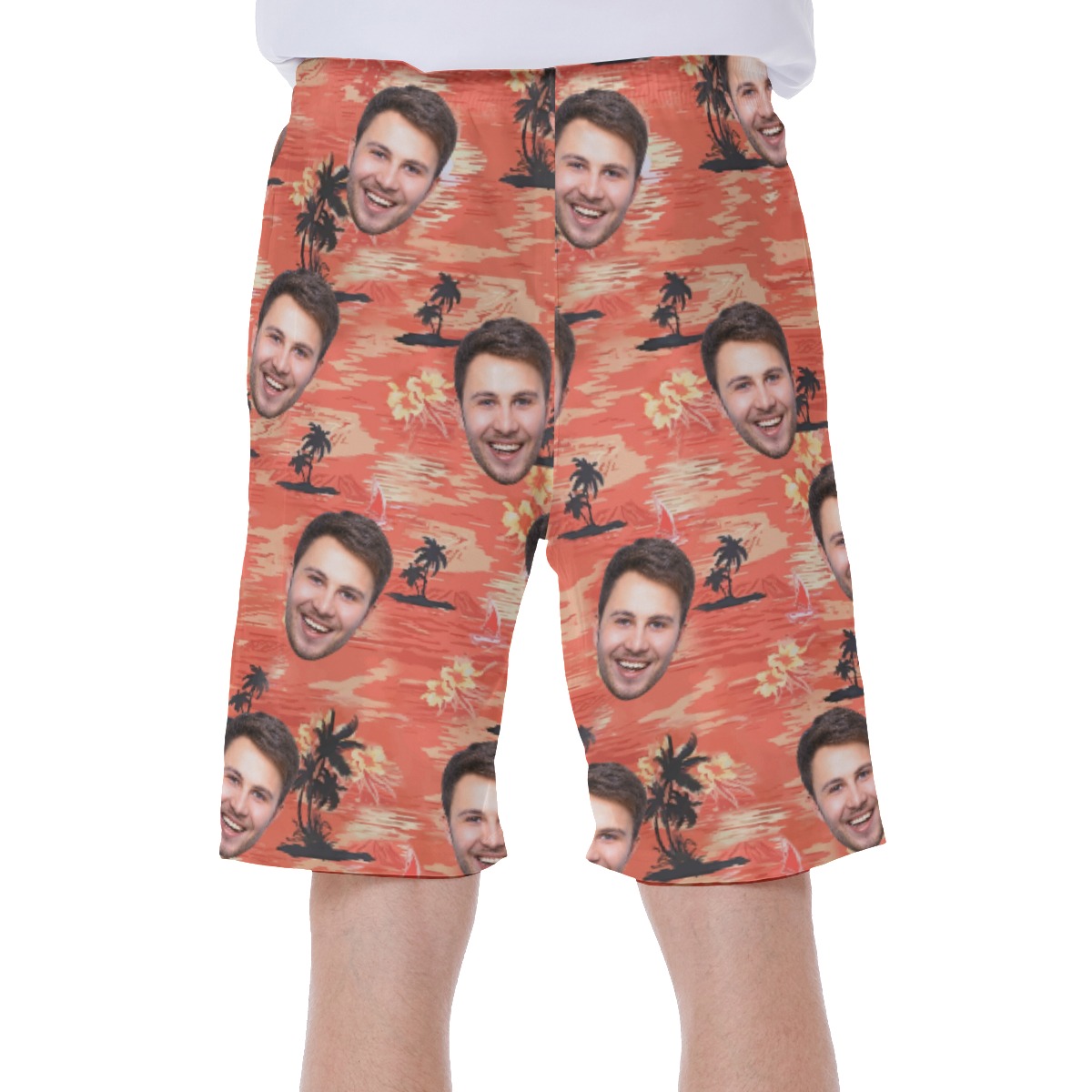 Orange Beach Hawaiian Men's Shorts With Multi Faces
