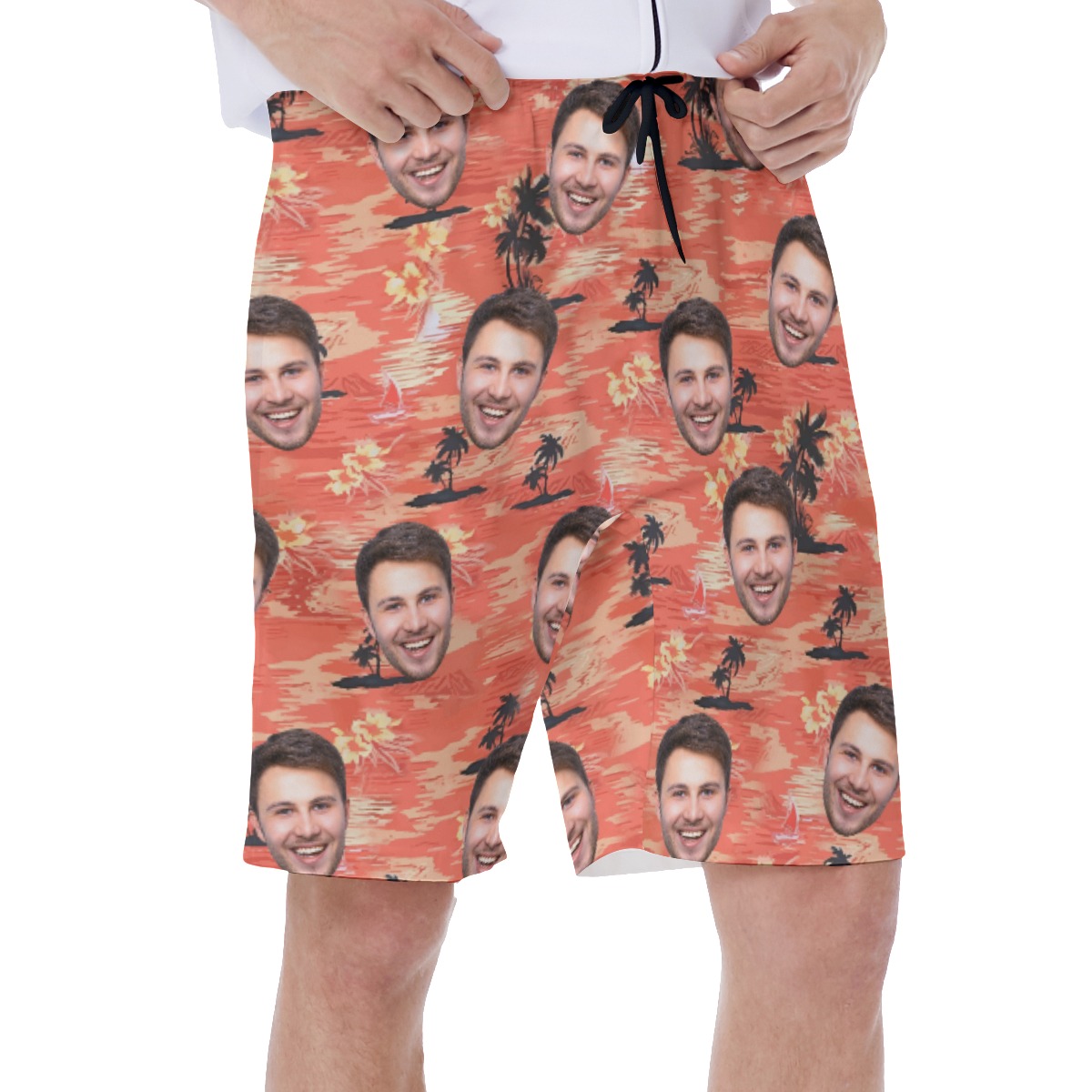 Orange Beach Hawaiian Men's Shorts With Multi Faces