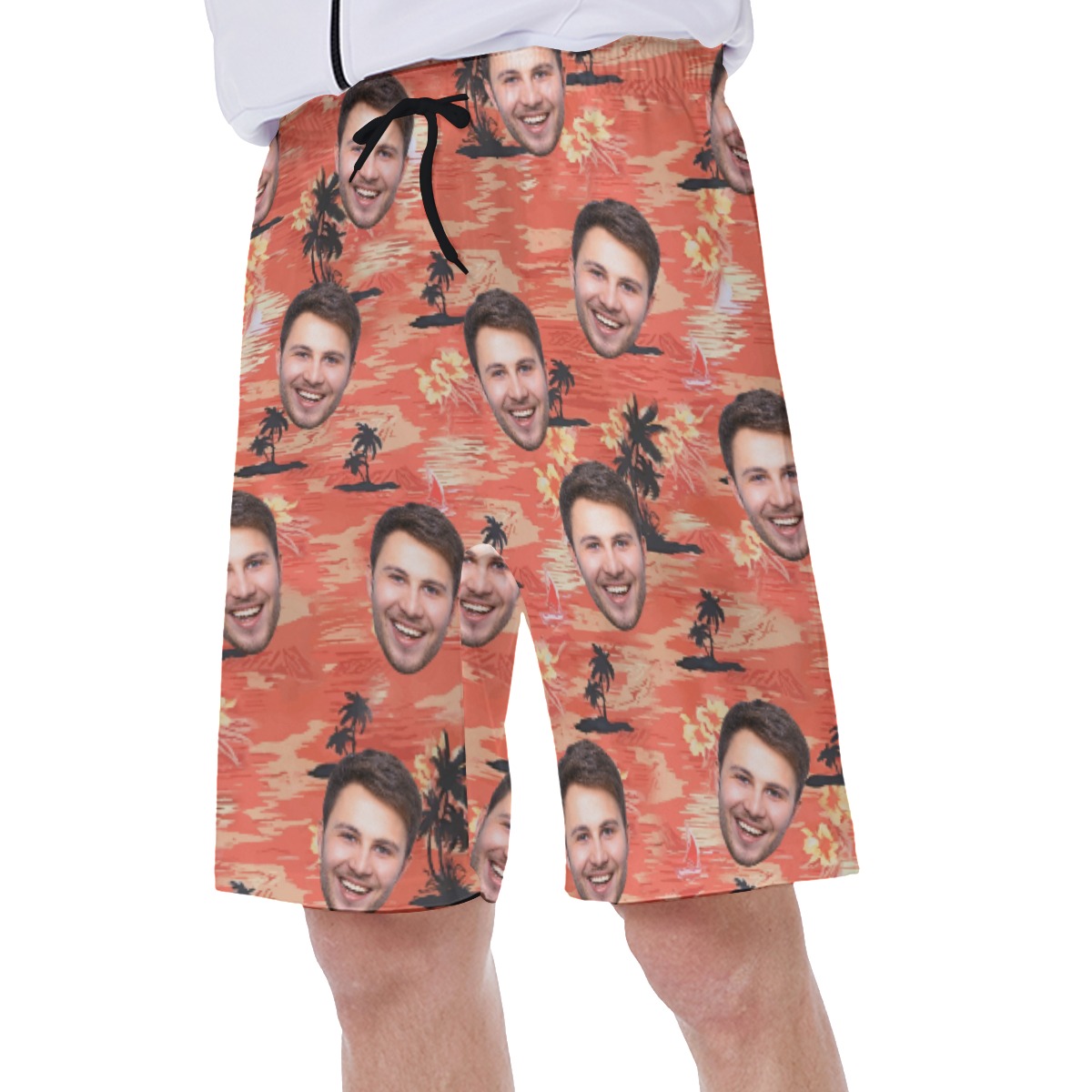 Orange Beach Hawaiian Men's Shorts With Multi Faces