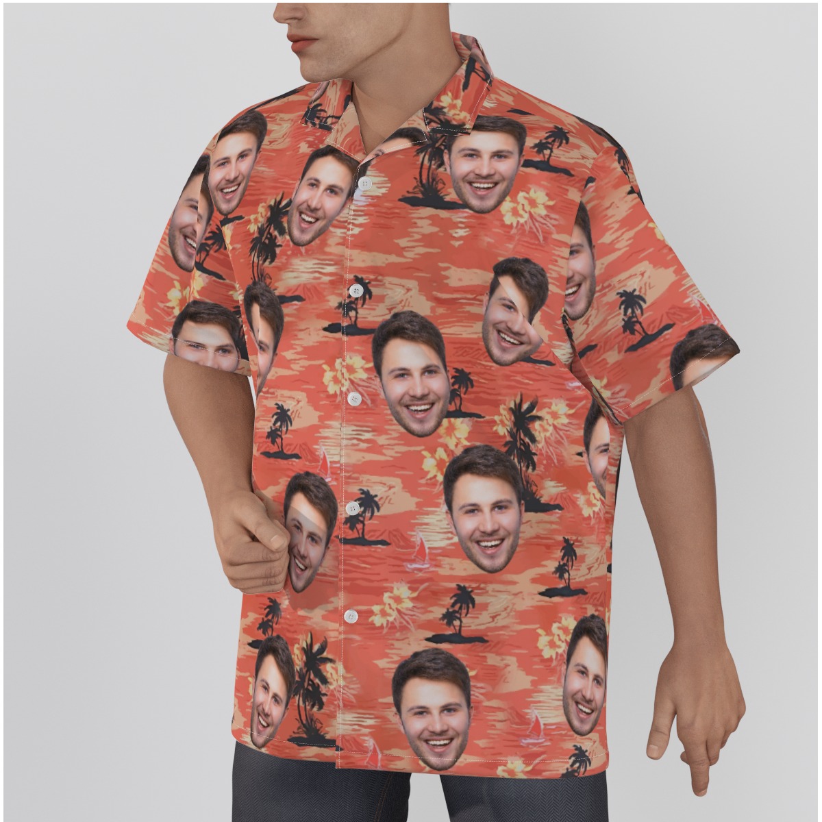 Custom Face Beach Orange Hawaiian Shirt