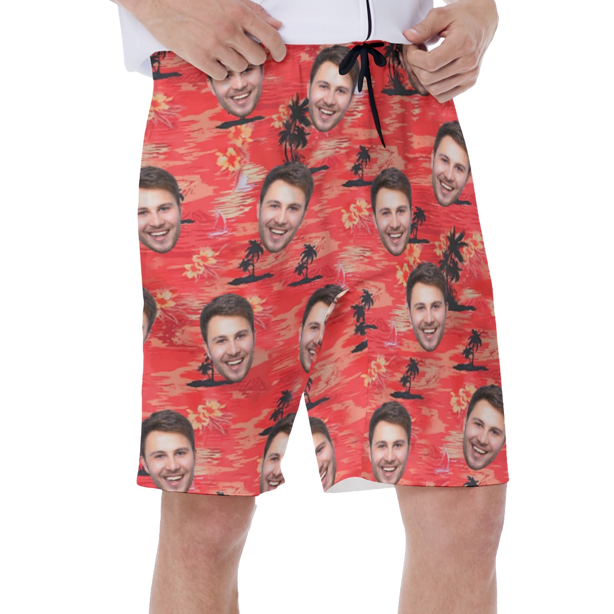 Custom Beach Red Men Hawaiian Shorts With Face