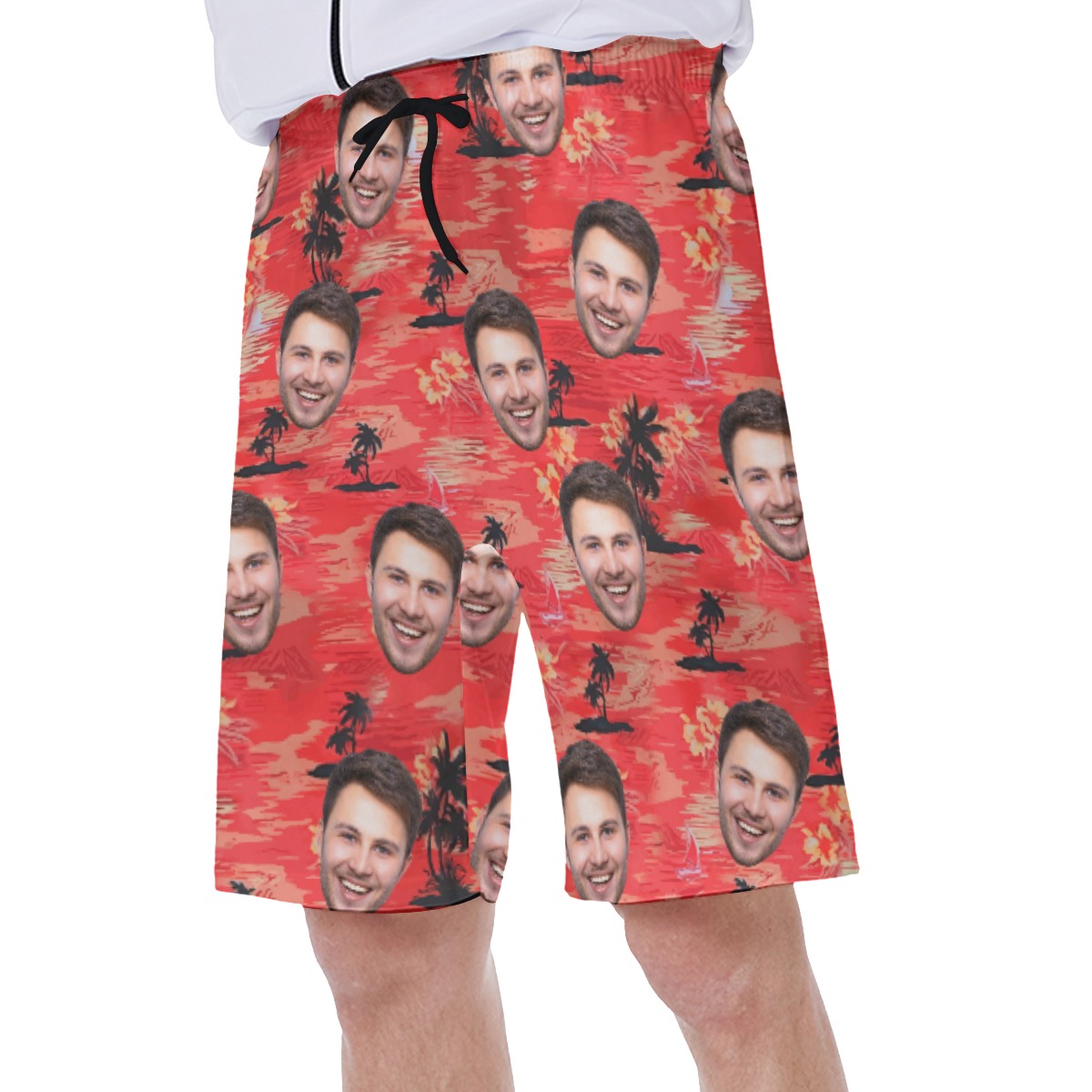 Custom Beach Red Men Hawaiian Shorts With Face