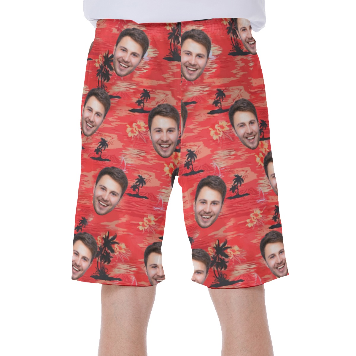 Custom Beach Red Men Hawaiian Shorts With Face