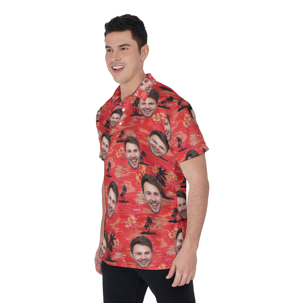 Custom Red Beach Men's Polo Shirt With Face