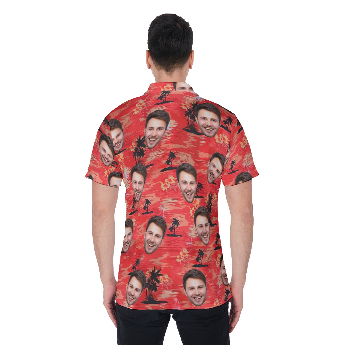 Custom Red Beach Men's Polo Shirt With Face