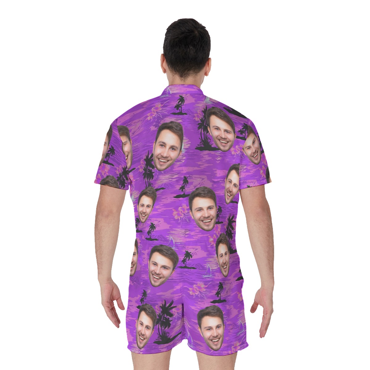 Purple Beach Men's Hawaiian Romper With Custom Face