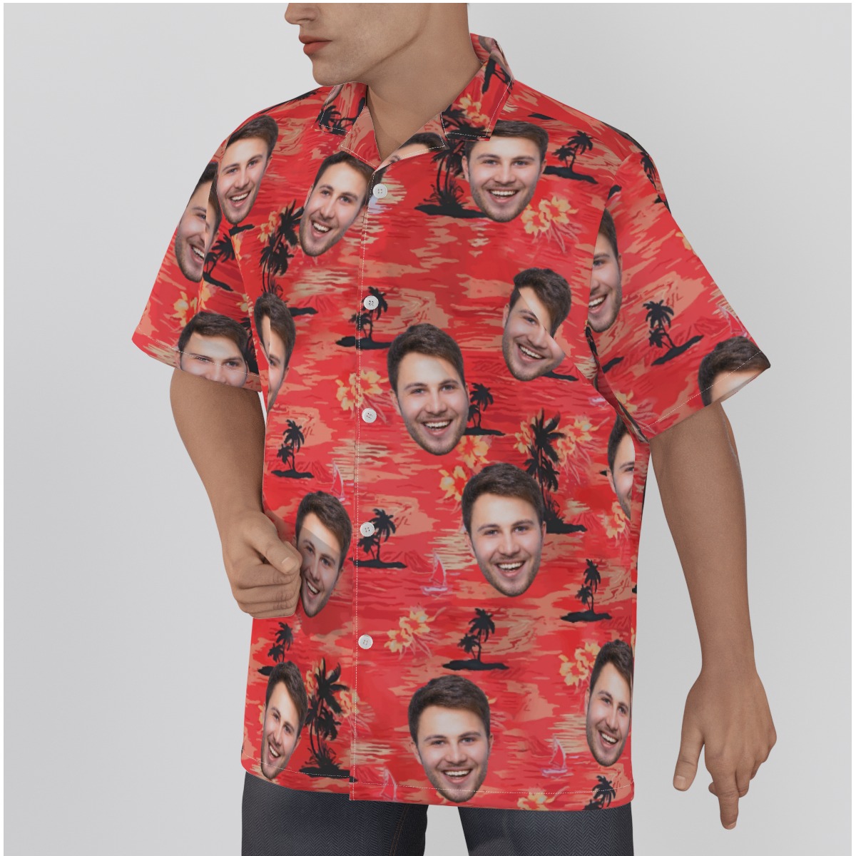 Custom Red Hawaiian Shirt With Face