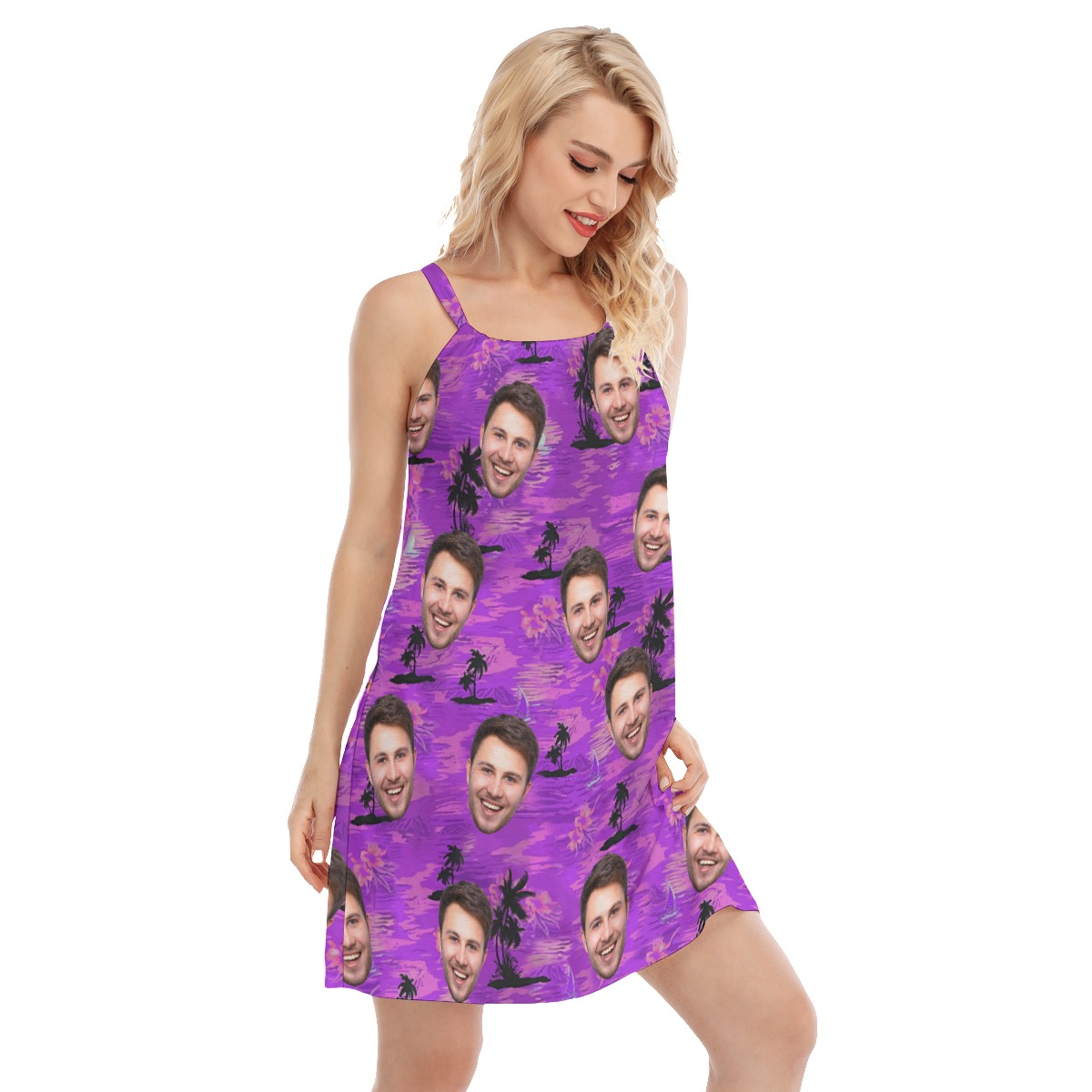 Purple Beach Women's Cami Dress With Custom Face