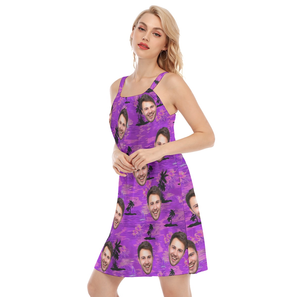 Purple Beach Women's Cami Dress With Custom Face