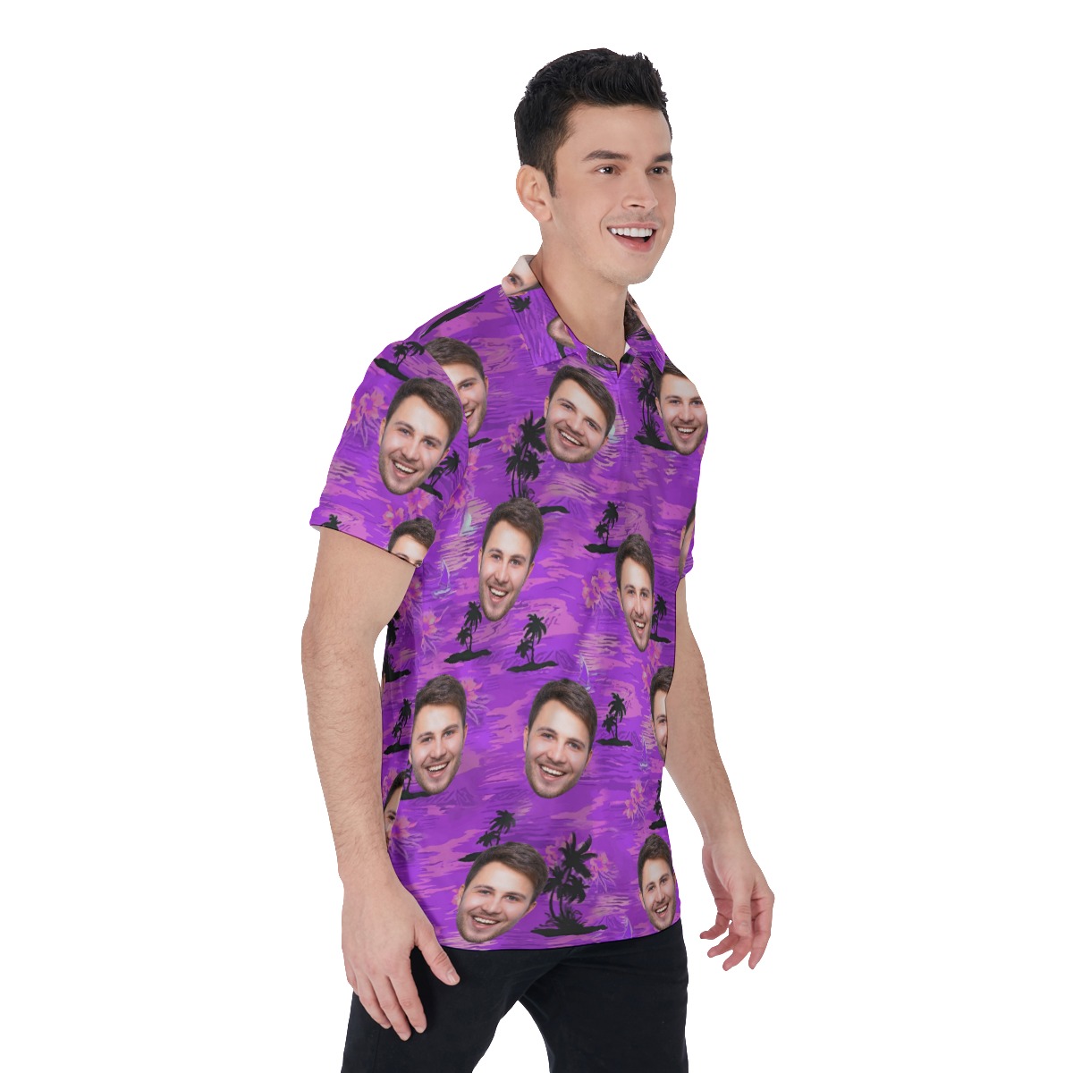 Purple Men's Polo Shirt With Custom Face
