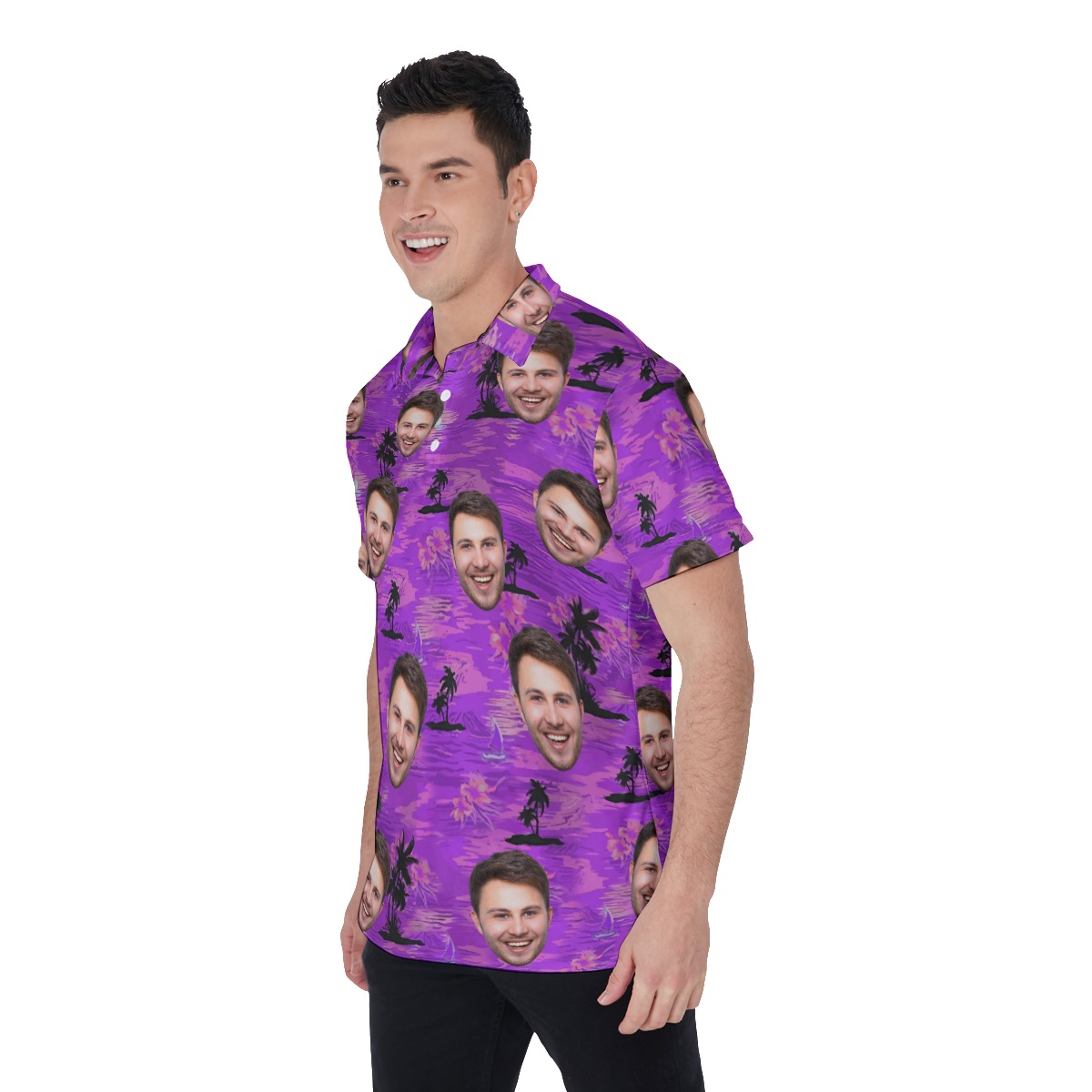 Purple Men's Polo Shirt With Custom Face