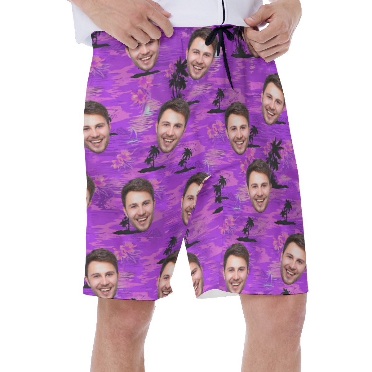 Purple Beach Men's Swim Trunks With Custom Face