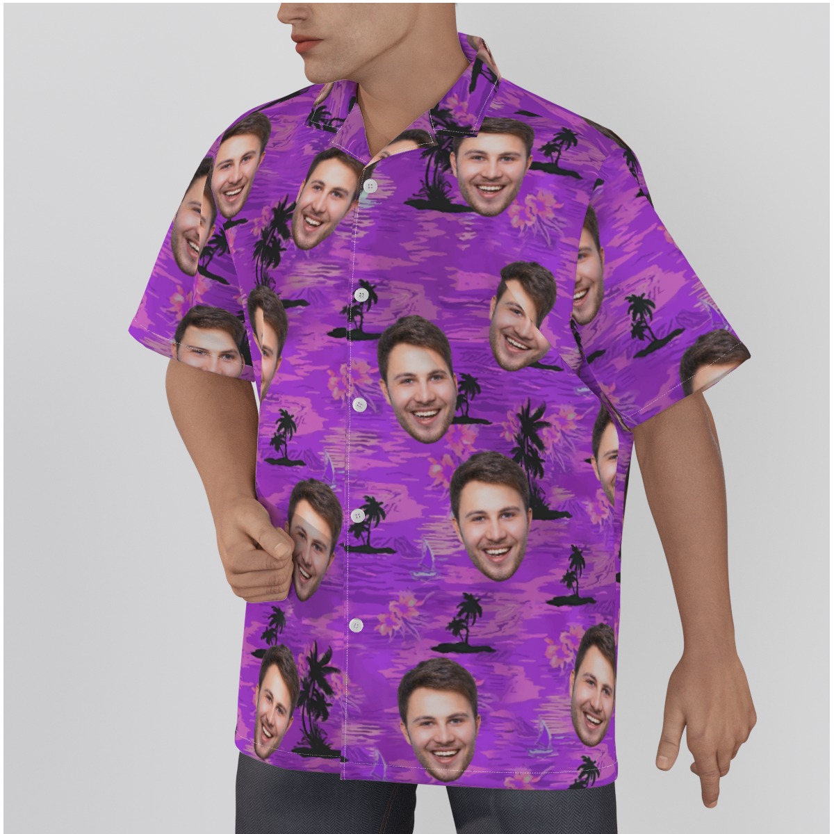 Custom Face Beach Purple Hawaiian Shirt