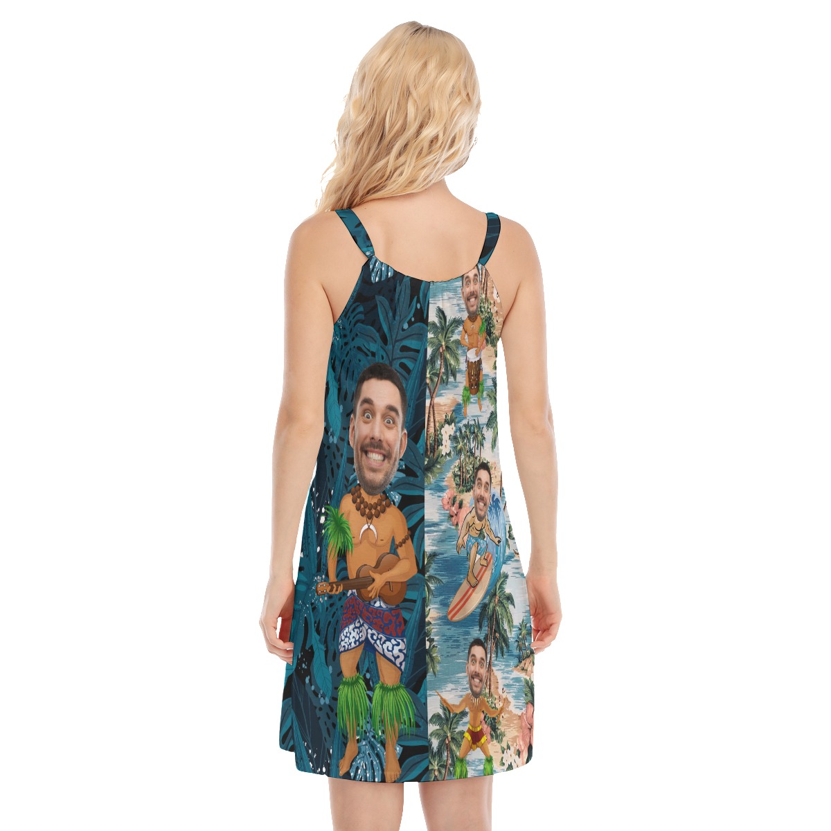 Funny Custom Face Tropical Surfing Hawaiian Cami Dress