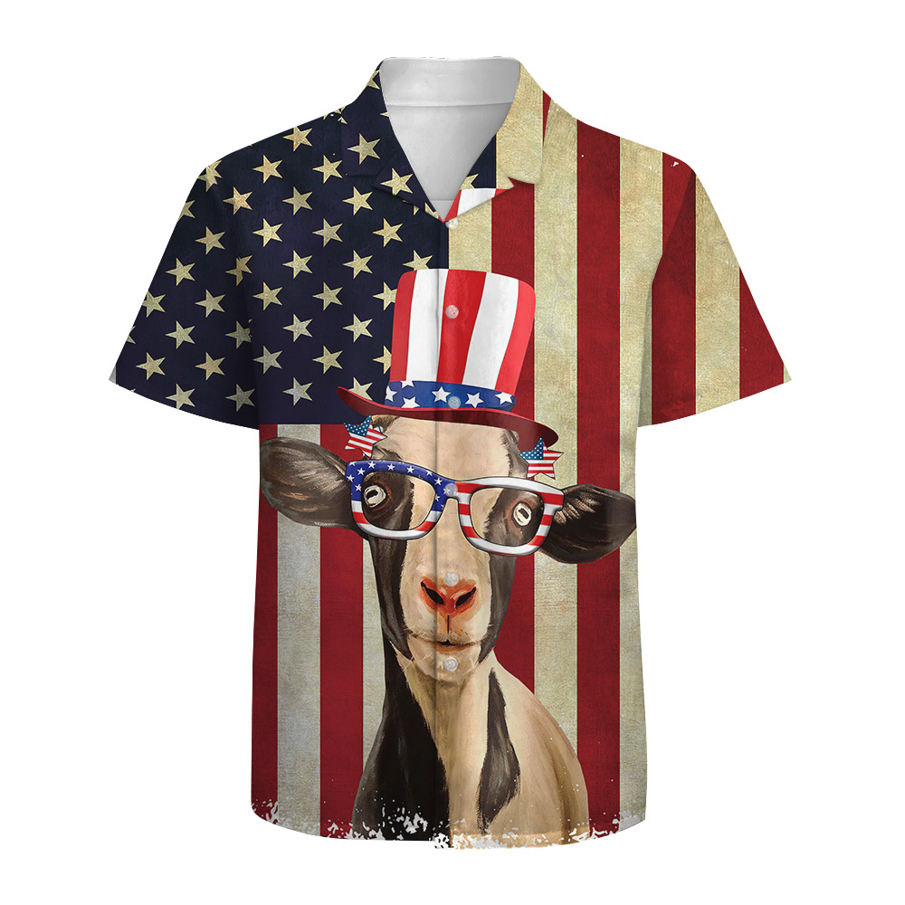 Goat Patriotic Cotton Hawaiian Shirt | American Flag Hawaiian Shirt - variant image 1
