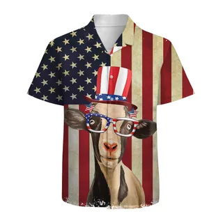 Goat Patriotic Cotton Hawaiian Shirt | American Flag Hawaiian Shirt