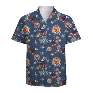 American Eagle Cotton Hawaiian Shirt Navy