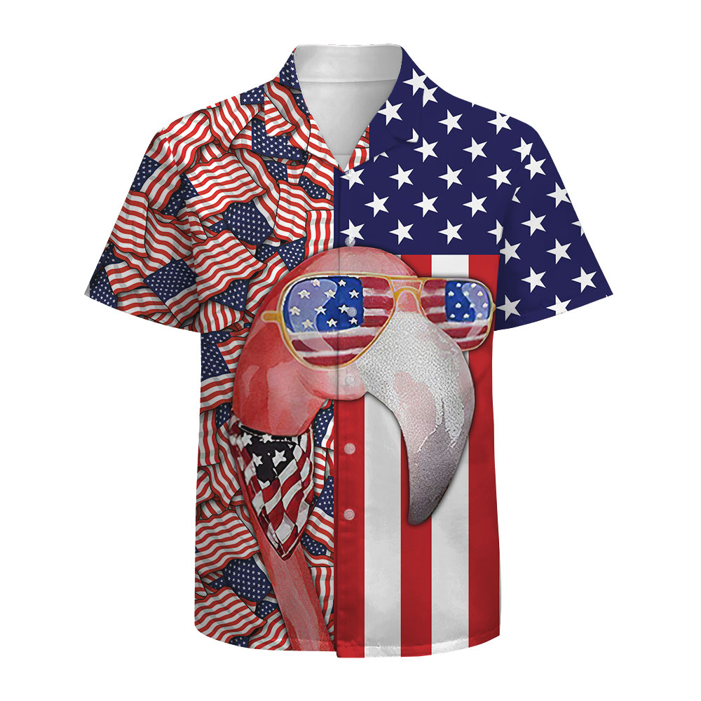 Funny Flamingo Patriotic Cotton Hawaiian Shirt - variant image 1
