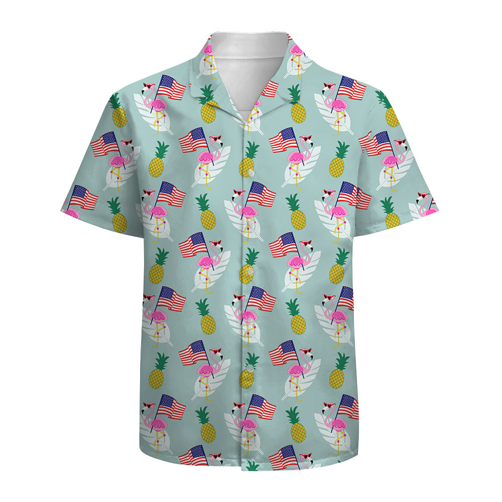 Patriotic Flamingo Cotton Hawaiian Shirt For Men - variant image 1