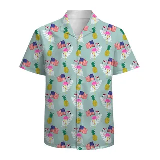Patriotic Flamingo Cotton Hawaiian Shirt For Men