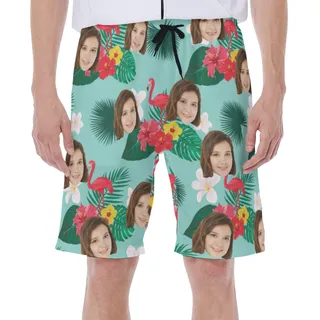 Flamingo Flower Custom Face Men's Hawaiian Shorts