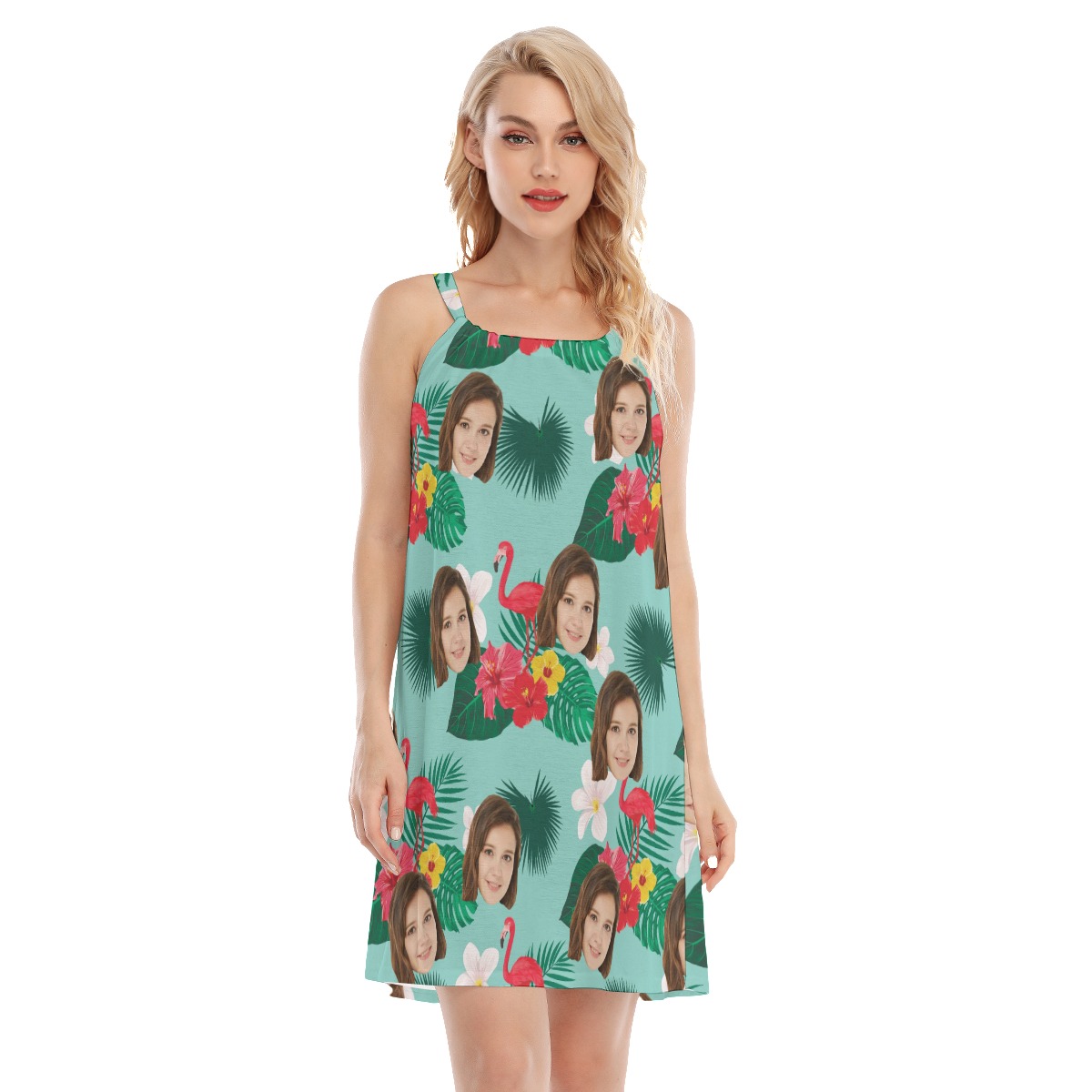 Flamingo Flower Custom Face Men's Cami Dress - variant image 1