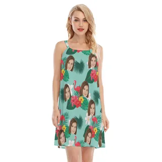 Flamingo Flower Custom Face Men's Cami Dress