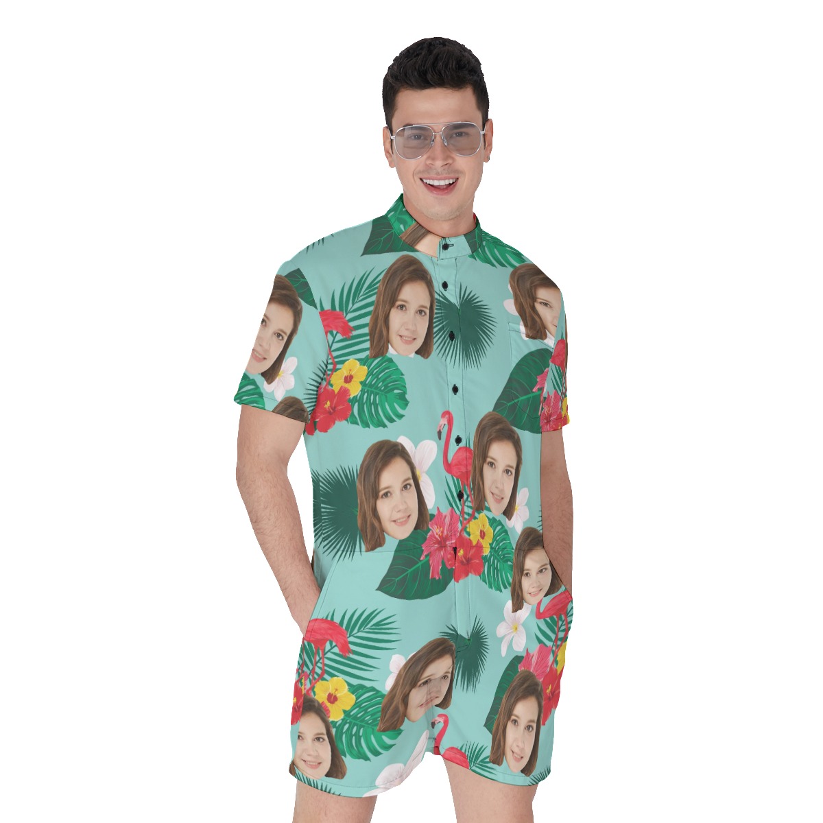 Flamingo Flower Custom Face Men's Romper - variant image 1