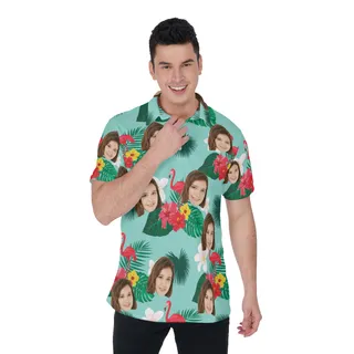 Flamingo Flower Custom Face Tropical Polo Shirt