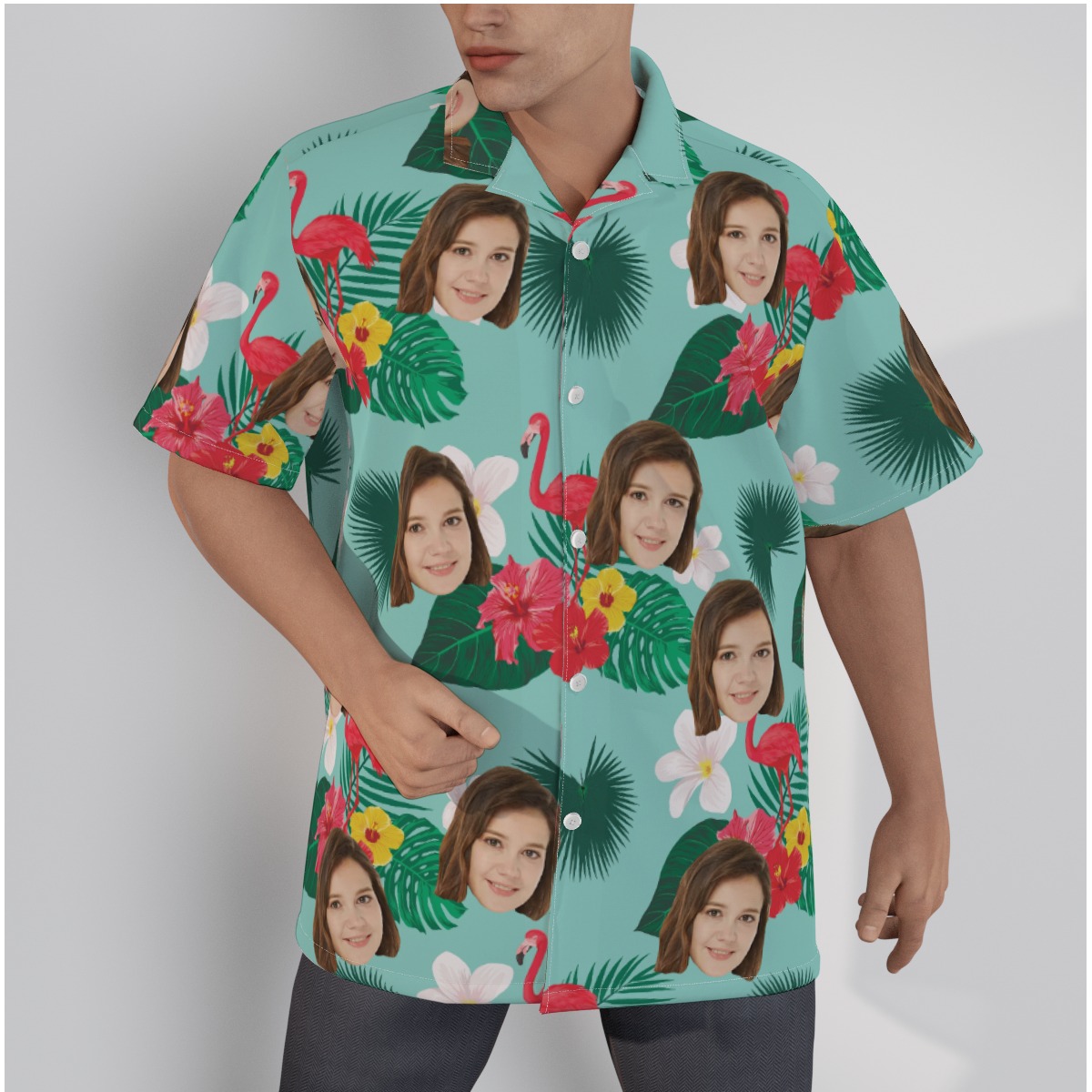 Flamingo Flower Custom Face Tropical Shirt - variant image 1