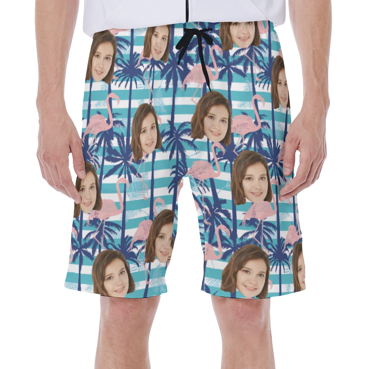 Palm Tree Flamingo Men's Hawaiian Swim Trunks With Custom Face - variant image 1