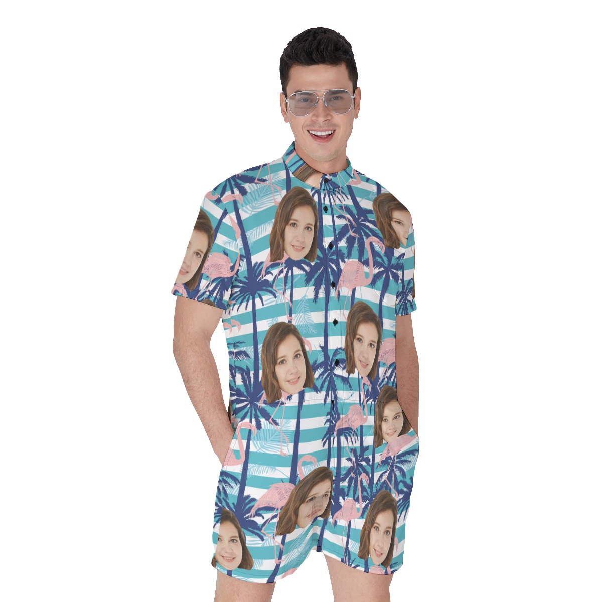Palm Tree Men's Romper With Custom Face - variant image 1