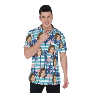 Palm Tree Flamingo Polo Shirt With Custom Face