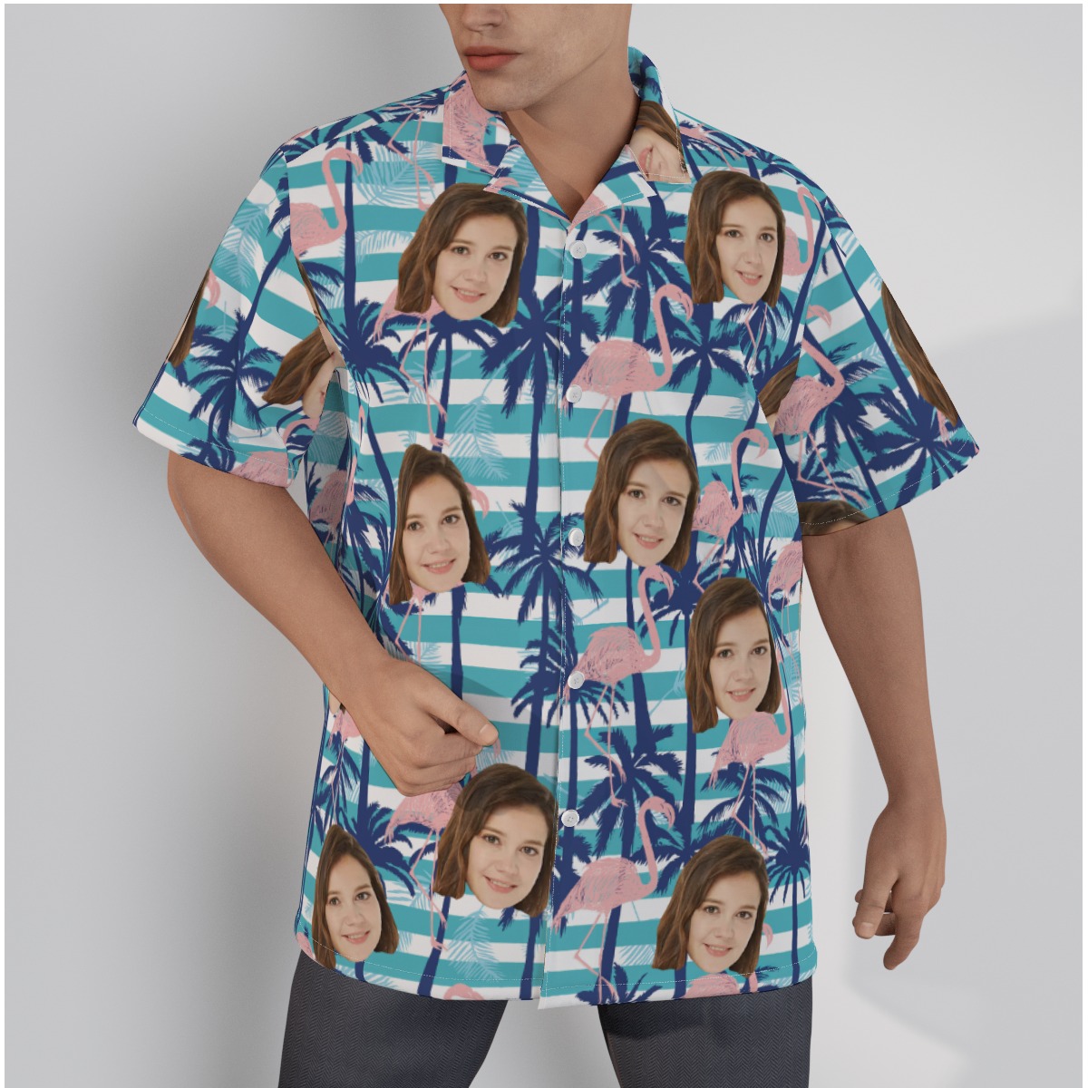 Palm Tree Flamingo Hawaiian Shirt With Custom Face - variant image 1