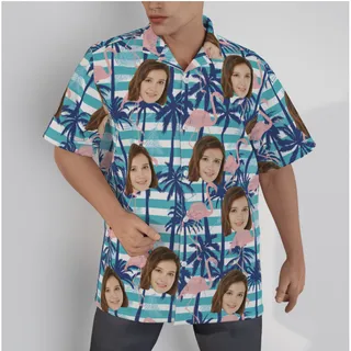 Palm Tree Flamingo Hawaiian Shirt With Custom Face