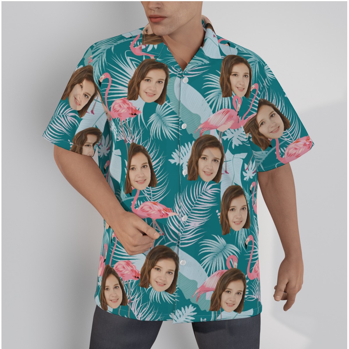 Tropical Leaf Flamingo Custom Face Hawaiian Shirt - variant image 1