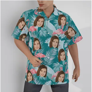 Tropical Leaf Flamingo Custom Face Hawaiian Shirt