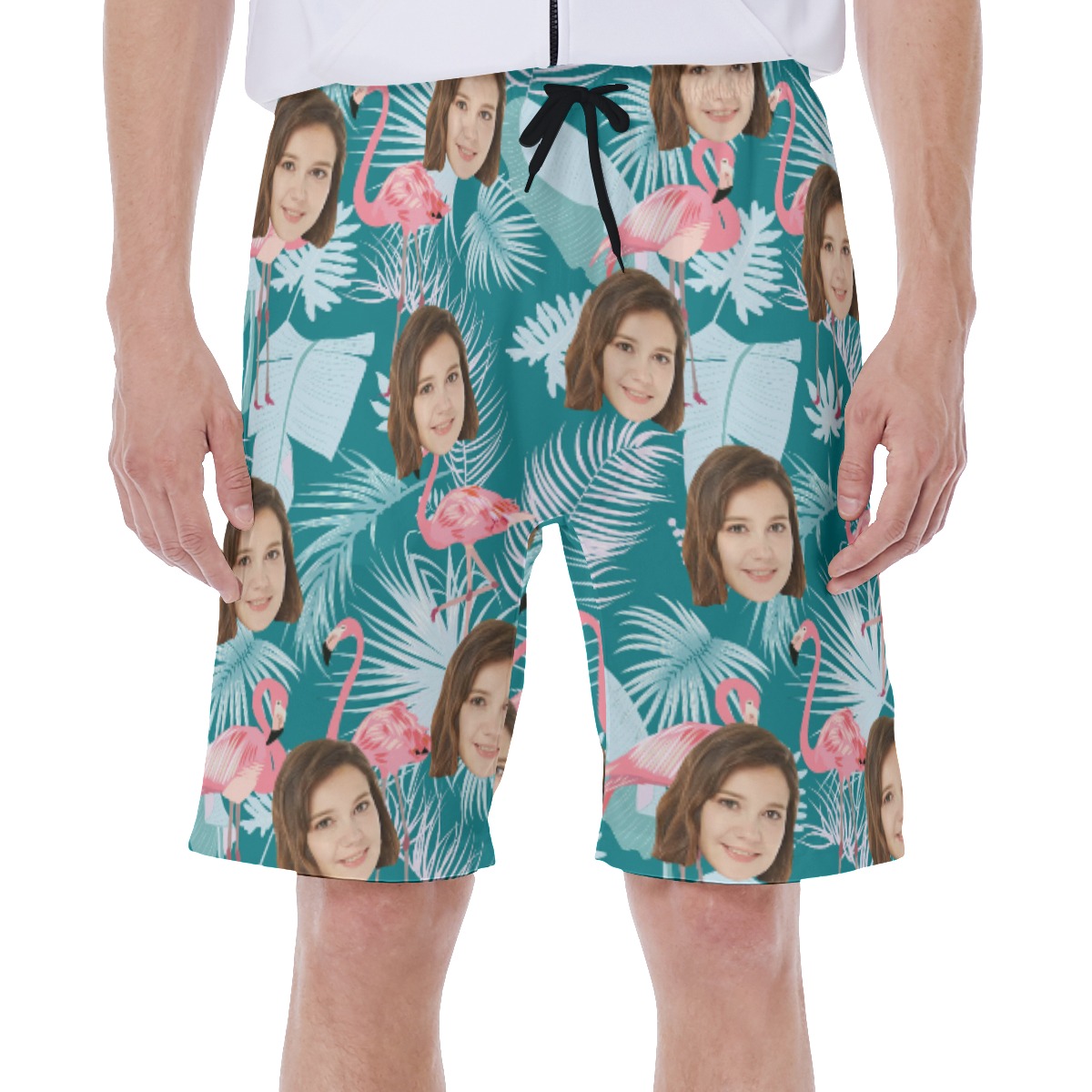 Tropical Leaf Flamingo Custom Face Men's Shorts - variant image 1