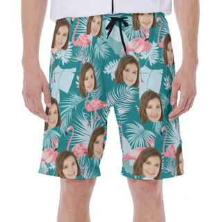 Tropical Leaf Flamingo Custom Face Men's Shorts