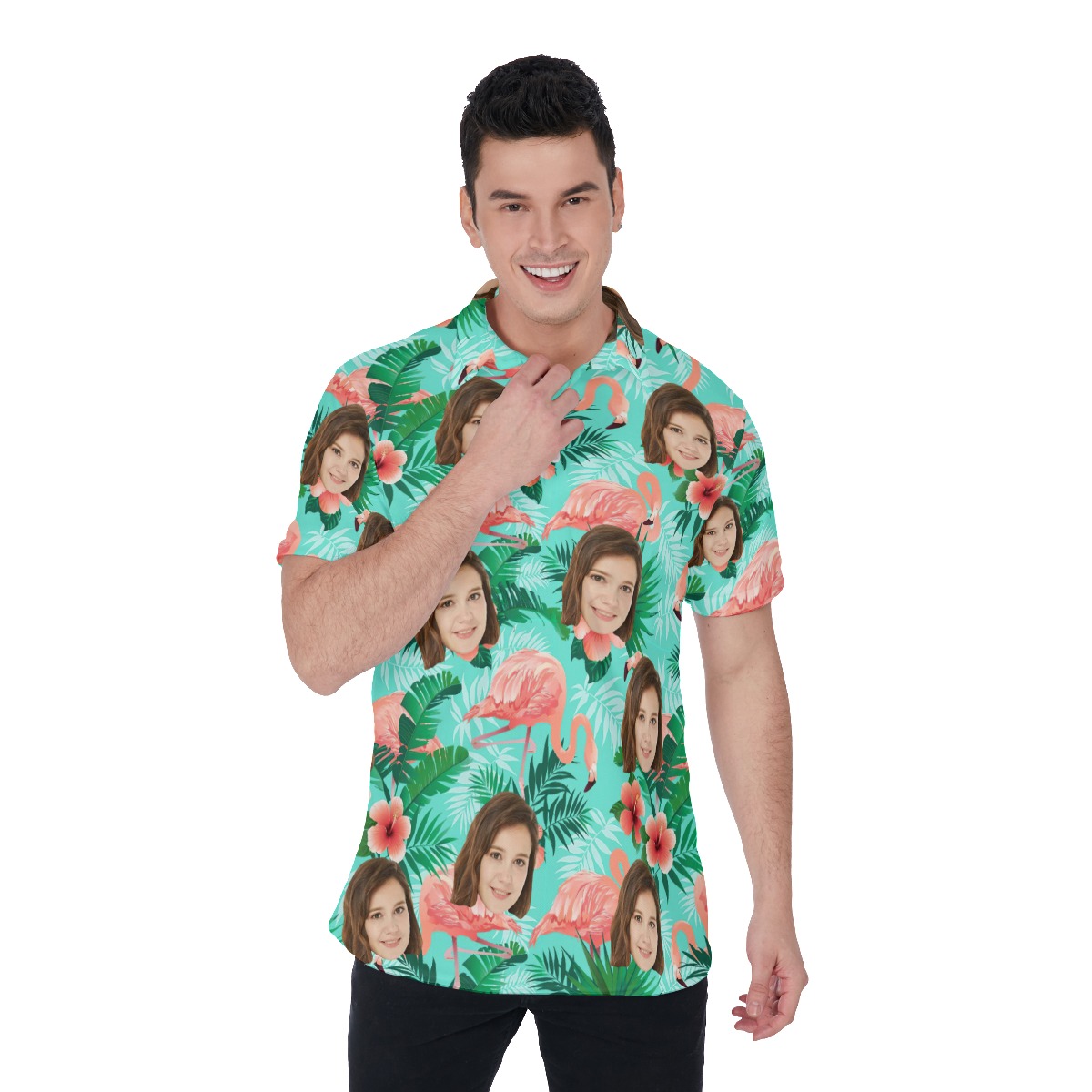 Funny Flamingo Custom Golf Polo Shirt With Face - variant image 1