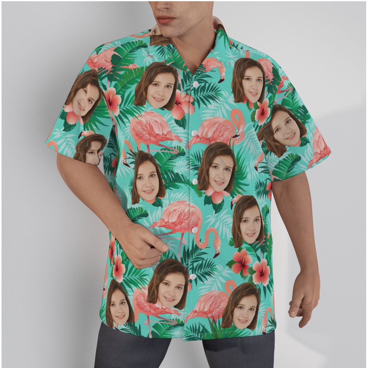Funny Flamingo Custom Button Up Shirt With Face - variant image 1