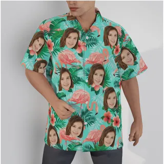 Funny Flamingo Custom Button Up Shirt With Face